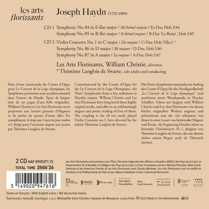 Haydn: "Paris" Symphonies Nos. 84, 85, 86 & 87 - Violin Concerto No. 1 - Les Arts Florissants, Théotime Langlois de Swarte, William Christie (2 CDs)