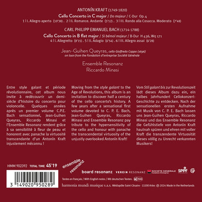 Bach, C.P.E. & Kraft: Cello Concertos - Jean-Guihen Queyras, Ensemble Resonanz, Riccardo Minasi