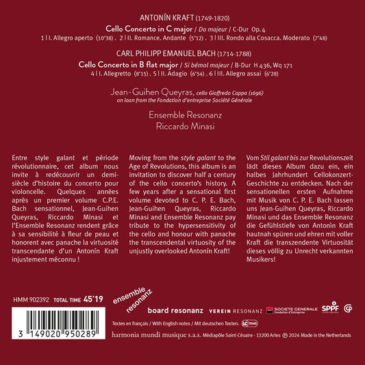 Bach, C.P.E. & Kraft: Cello Concertos - Jean-Guihen Queyras, Ensemble Resonanz, Riccardo Minasi