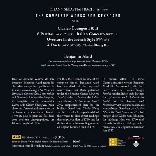 Bach: The Complete Works for Keyboard Vol. 11: Clavier-Ubungen I & II, Italian Concerto, Overture in the French Style, Partitas - Benjamin Alard (3 CDs)