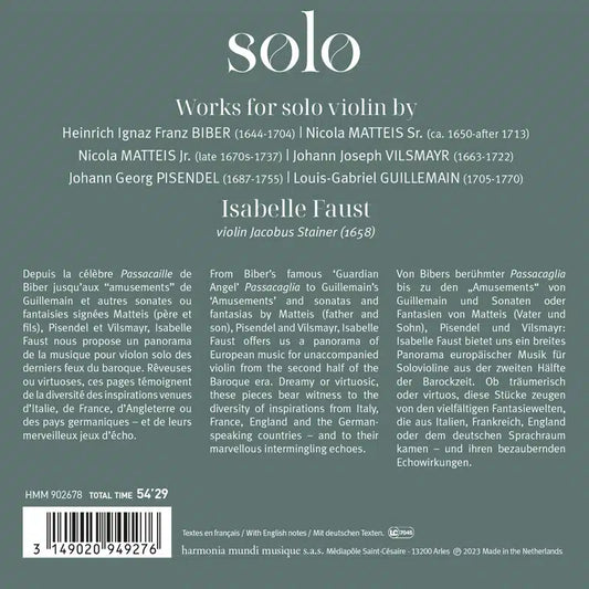 Isabelle Faust: Works for solo violin by Biber, Matteis, Pisendel, Vilsmayr and Guillemain