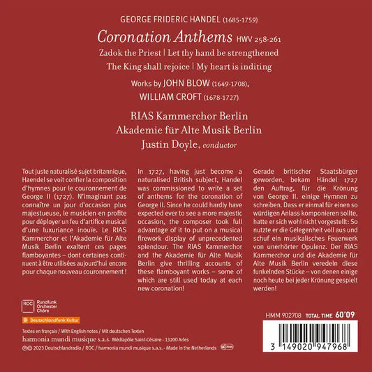 HANDEL: Coronation Anthems, An Occasional Oratorio; CROFT: "The Lord is a sun and a shield" - RIAS Kammerchor Berlin, Akademie für Alte Musik Berlin, Justin Doyle "