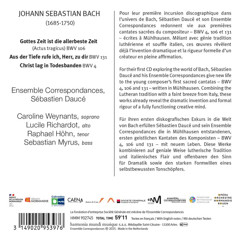 BACH: Cantatas "Christ lag in Todesbanden", BWV 4, 106 - 131 Ensemble Correspondances, Sébastien Daucé