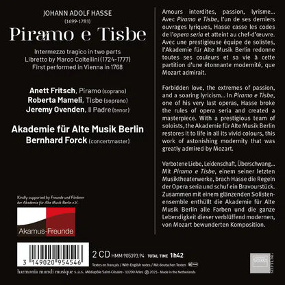 Hasse: Piramo E Tisbe - Anett Fritsch, Roberta Mameli, Jeremy Ovenden, Akademie für Alte Musik Berlin, Bernhard Forck (2 CDs)