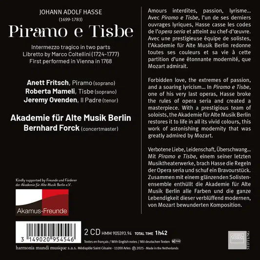 Hasse: Piramo E Tisbe - Anett Fritsch, Roberta Mameli, Jeremy Ovenden, Akademie für Alte Musik Berlin, Bernhard Forck (2 CDs)
