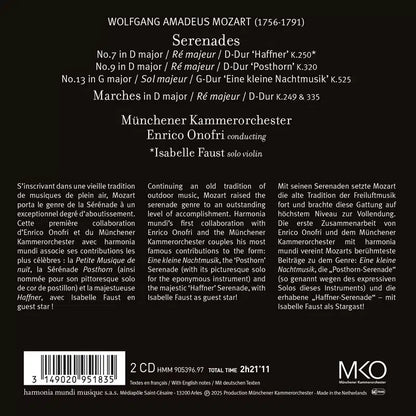 MOZART: Serenades (A Little Night Music, Posthorn, Haffner) - Münchener Kammerorchester, Enrico Onofri, Isabelle Faust