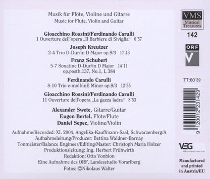 Music for Flute, Violin & Guitar (ROSSINI/SCHUBERT/KREUTZER/CARULLI) - Sweete/Bertel/Sepec