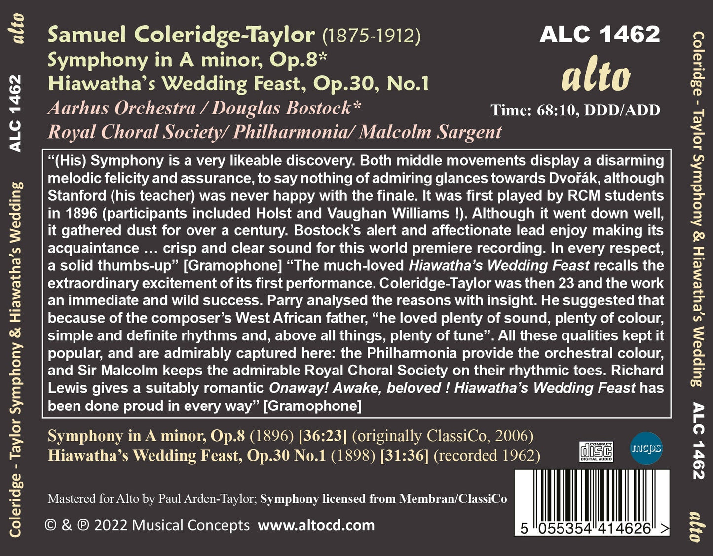 COLERIDGE-TAYLOR: Symphony in A, Hiawatha's Wedding Feast - Bostock, Sargeant (PDF BOOKLET)