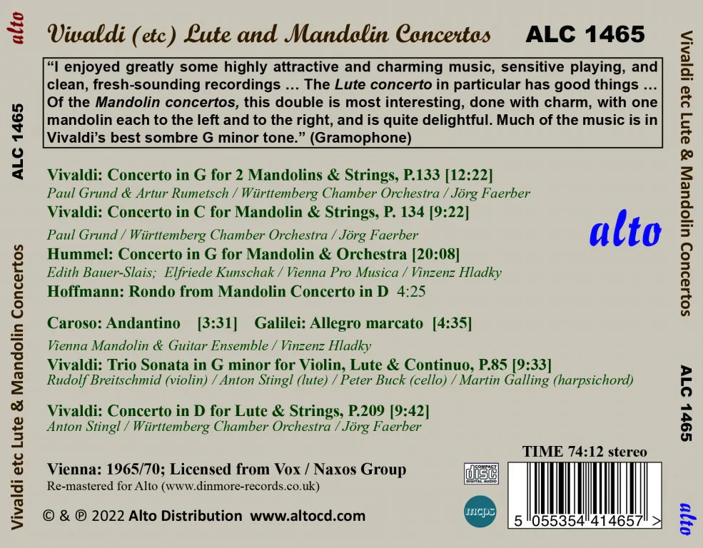 VIVALDI: 4 LUTE & MANDOLIN CONCERTOS - Wurttemburg Chamber Orchestra (PDF BOOKLET)