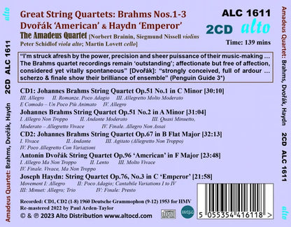 BRAHMS, DVORAK & HAYDN: QUARTETS - AMADEUS QUARTET (2 CDS + FREE MP3)