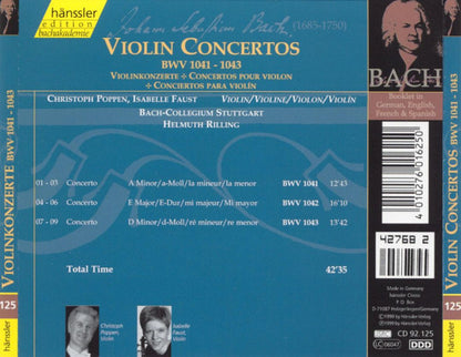 BACH: VIOLIN CONCERTOS BWV 1041-1043 - Christoph Poppen, Isabelle Faust, Bach-Collegium Stuttgart, Helmuth Rilling