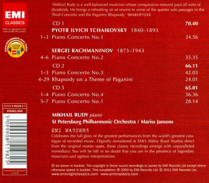 RACHMANINOFF: The Complete Piano Concertos, Rhapsody on a Theme by Paganini; TCHAIKOVSKY: Piano Concerto No. 1 - Rudy, Janssons, St. Petersburg Symphony (3 CDs)