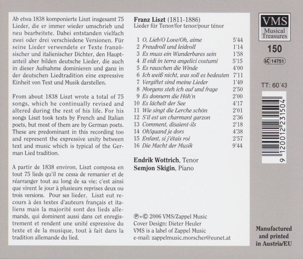LISZT: Lieder for Tenor - Endrik Wottrich, Semjon Skigin