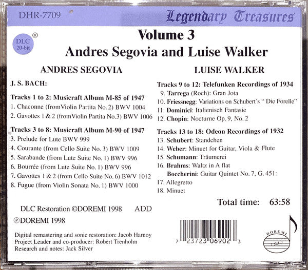 Andres Segovia and His Contemporaries, Vol. 3 - Andres Segovia and Luise Walker