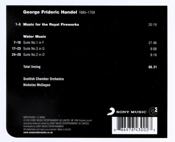 Handel: Music For The Royal Fireworks, Water Music: NICHOLAS MCGEGAN, SCOTTISH NATIONAL ORCHESTRA