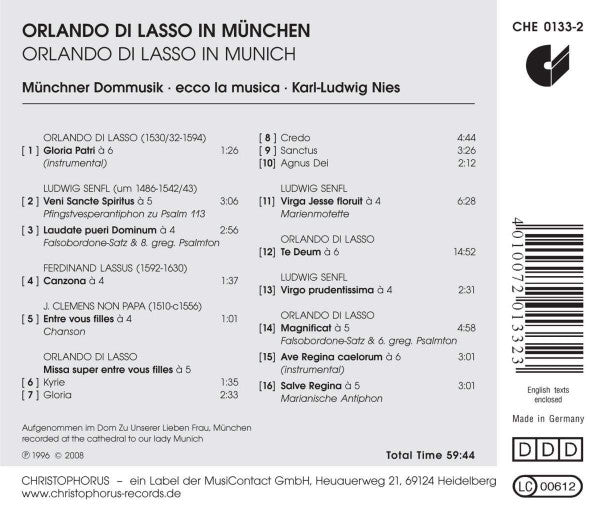 Orlando Di Lasso In Munich (Lassus / Senfl / Clemens non Papa) - Münchner Dommusik, ecco la musica