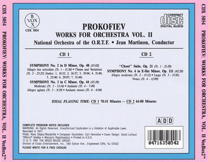 PROKOFIEV: ORCHESTRAL WORKS, VOL. 2 - MARTINON, ORTF NATIONAL ORCHESTRA (2 CDS)