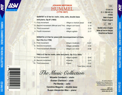 HUMMEL: Quintet Op.87, Trio Op.12, Viola Sonata Op.5/3 - The Music Collection