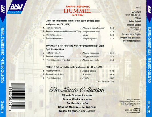 HUMMEL: Quintet Op.87, Trio Op.12, Viola Sonata Op.5/3 - The Music Collection