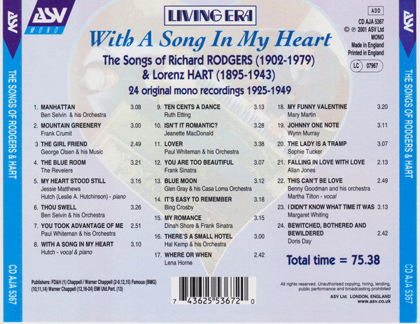 With A Song In My Heart: The Songs Of Rodgers & Hart - Various Artists