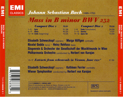 Bach: Mass In B Minor, BWV 232 - SCHWARZKOPF / KARAJAN / VIENNA PHILHARMONIC (2 CDs)