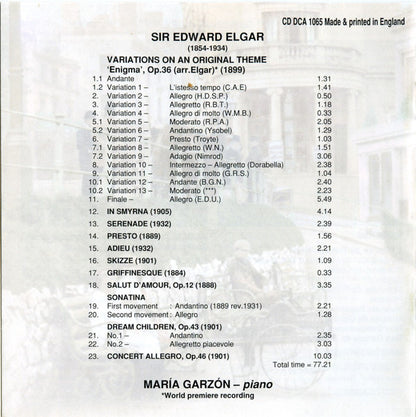 ELGAR: Enigma Variations (original Piano Version), Concert Allegro (and Other Piano Music) - Maria Garzon