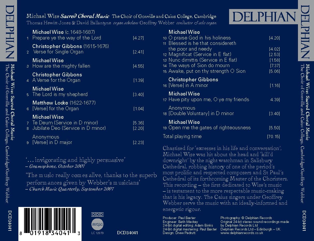 Wise, Michael (c.1648–1687) & Gibbons: Sacred Choral Music - The Choir Of Gonville & Caius College