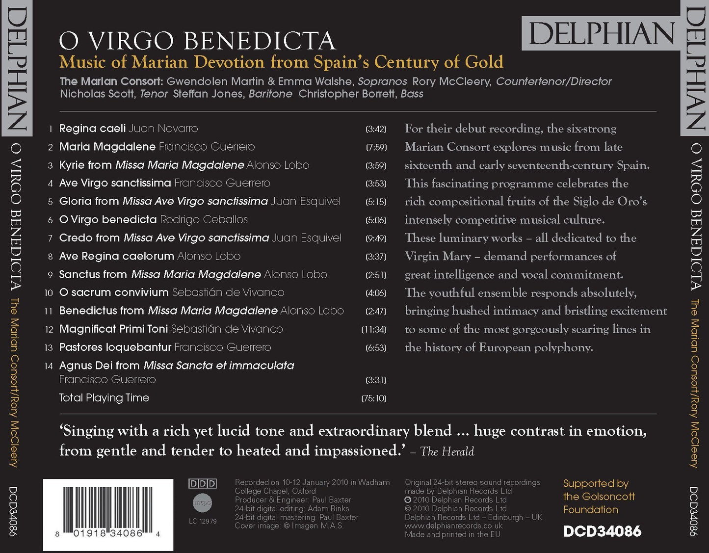 O Virgo Benedicta: Music of Marian Devotion from Spain’s Century of Gold - The Marian Consort, Rory McCleery
