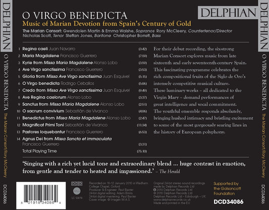 O Virgo Benedicta: Music of Marian Devotion from Spain’s Century of Gold - The Marian Consort, Rory McCleery