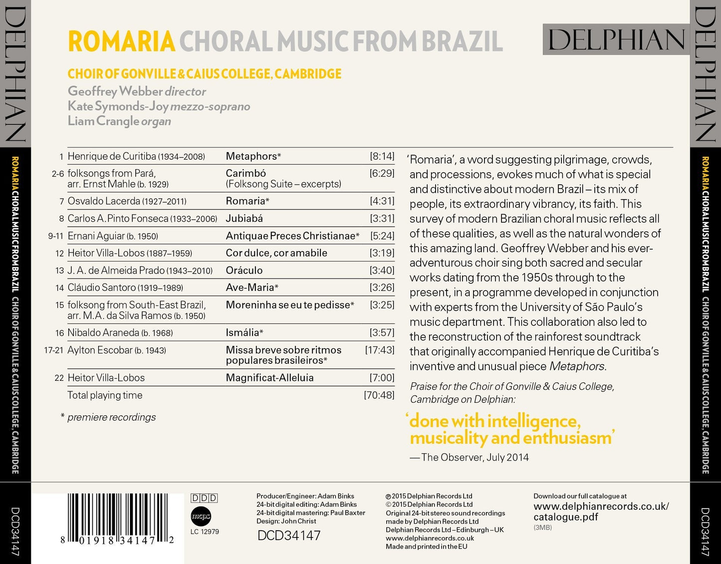 Romaria: Choral Music From Brazil - Choir Of Gonville & Caius College, Cambridge, Geoffrey Webber