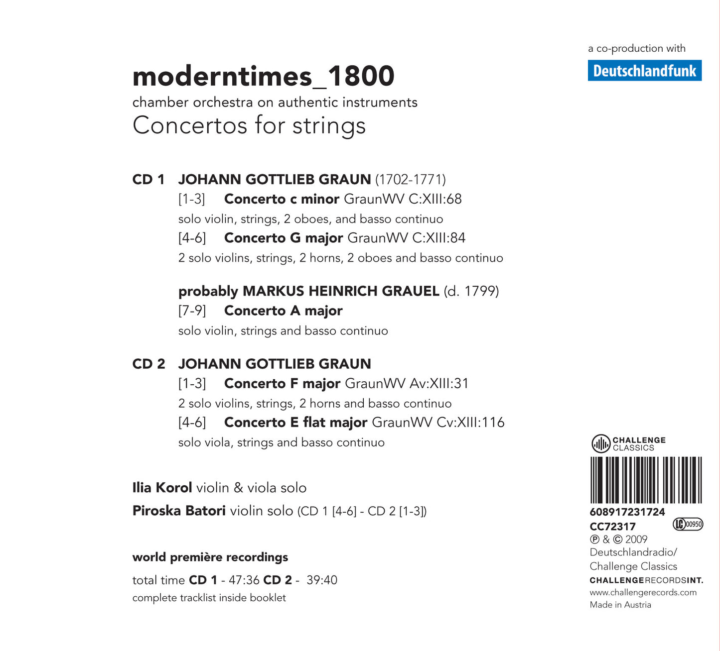 GRAUN: CONCERTOS FOR STRINGS - moderntimes_1800 (2 CDS)
