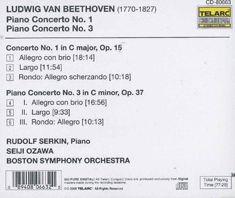 BEETHOVEN: PIANO CONCERTO NOS 1 & 3 - Rudolf Serkin, Boston Symphony Orchestra, Seiji Ozawa
