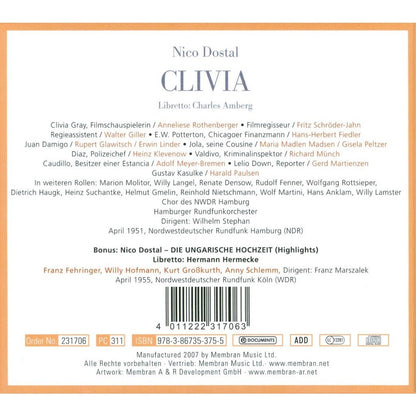 DOSTAL: CLIVIA (COMPLETE); DIE UNGARISCH HOCHZEIT (EXCERPTS) (2 CDS)