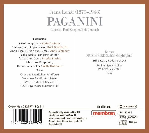 LEHAR: PAGANINI (MUNICH 1956 - 2 CDS)
