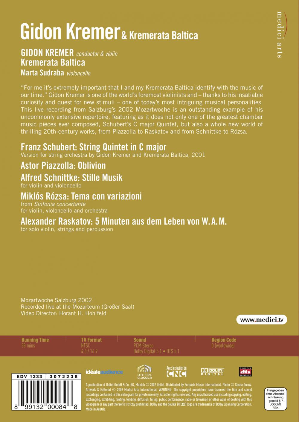 Gidon Kremer & Kremerata Baltica - SCHUBERT/PIAZZOLLA/SCHNITTKE/ROZSA (DVD)