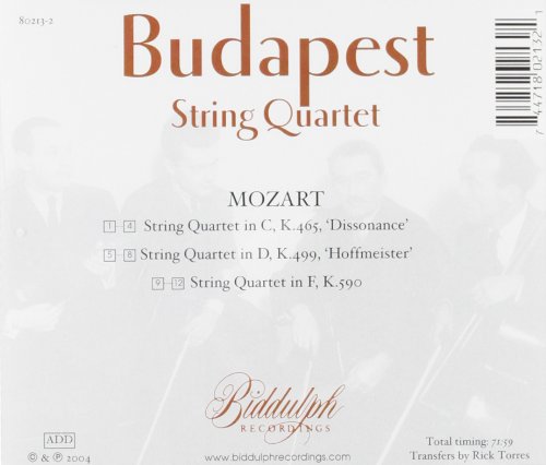 MOZART: STRING QUARTETS K. 465, K. 499, K. 590 - Budapest String Quartet