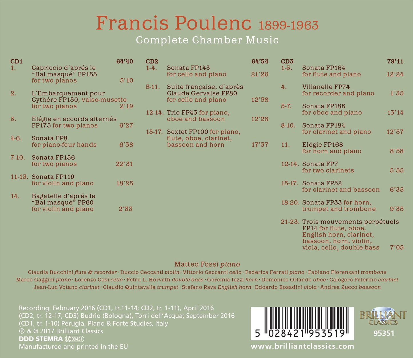 Poulenc: Complete Chamber Music (3 CDs)