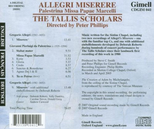 Allegri: Miserere; Palestrina: Missa Papae Marcelli (Music Written for the Sistene Chapel) - The Tallis Scholars