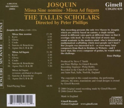 JOSQUIN: Missa Sine Nomine; Missa Ad Fugam - The Tallis Scholars