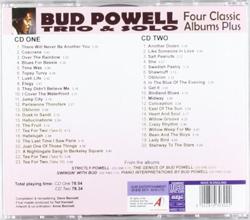 BUD POWELL: FOUR CLASSIC ALBUMS PLUS (STRICTLY POWELL / THE GENIUS O BUD POWELL / SWINGIN’ WITH BUD / PIANO INTERPRETATIONS BY BUD POWELL) (2CD)