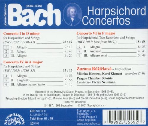 BACH: Keyboard Concertos BWV 1052, 1055 & 1057 - Ruzickova, Klement, Neumann, Prague Chamber Soloists
