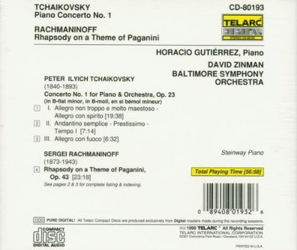 TCHAIKOVSKY: PIANO CONCERTO NO. 1; RACHMANINOV: RHAPSODY ON A THEME OF PAGANINI - Guitierrez, Zinman, Baltimore Symphony Orchestra