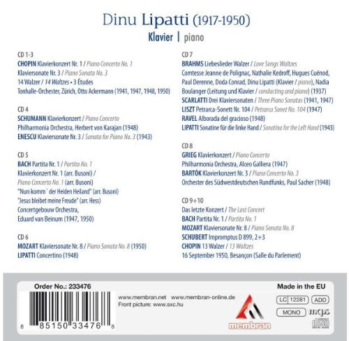 DINU LIPATTI - PIANIST OF DIVINE SPIRITUALITY (10 CDS)