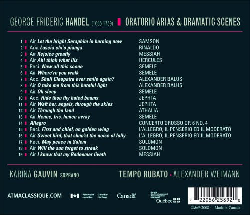 HANDEL: Oratorio Arias and Dramatic Scenes - Karen Gauvin; Tempo Rubato