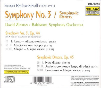RACHMANINOV: Symphony No. 3; Symphonic Dances - David Zinman, Baltimore Symphony Orchestra