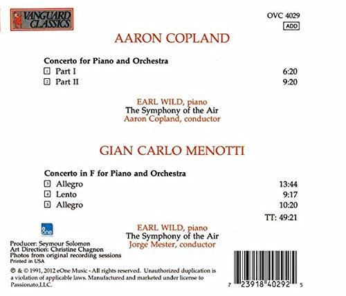 COPLAND & MENOTTI: PIANO CONCERTOS - EARL WILD; SYMPHONY OF THE AIR