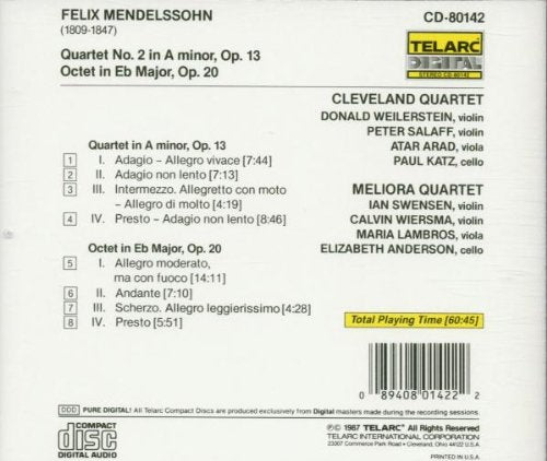 MENDELSSOHN: OCTET & QUARTET NO. 2 - Cleveland Quartet; Meliora Quartet