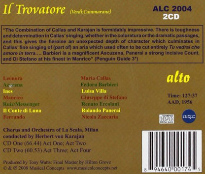 VERDI: IL TROVATORE - MARIA CALLAS, GIUSEPPE DI STEFANO, HERBERT VON KARAJAN, LA SCALA (2 CDS)