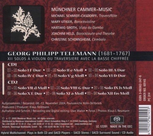 TELEMANN: 12 Solos for Violin and Transverse Flute - Muncher Cammer-Music (2 CDs)