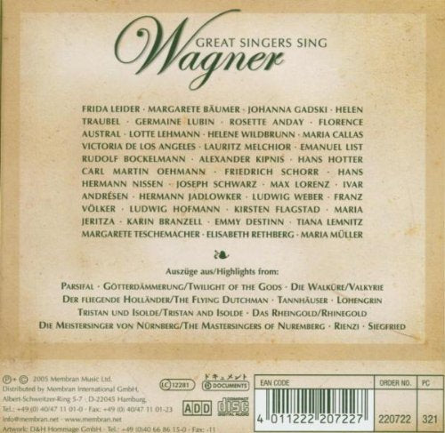 GREAT SINGERS SING WAGNER : Maria Callas, Helen Traubel, Lotte Lehmann, Lauritz Melchior (10 CDs)